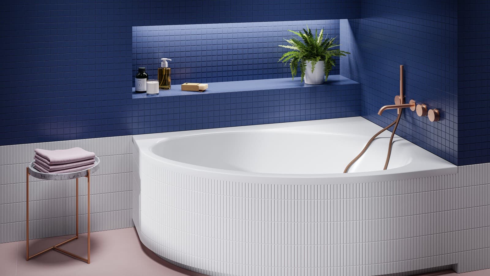 Wanna asymetryczna Geberit Selnova w łazience Wanna asymetryczna Geberit Selnova w łazience