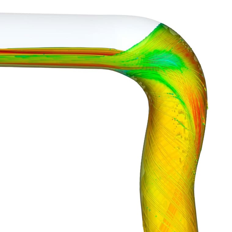 Symulacja przepływu za pomocą kolana Geberit SuperTube BackFlip Symulacja przepływu za pomocą kolana Geberit SuperTube BackFlip
