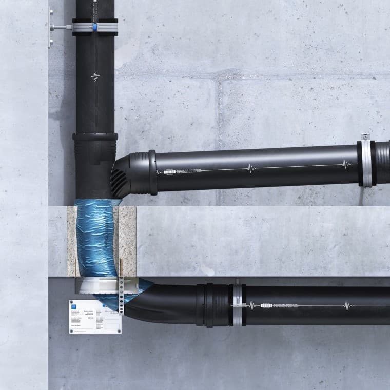 Geberit Silent-Pro SuperTube: Montaż tulei ogniochronnej w kształcie litery U Geberit Silent-Pro SuperTube: Montaż tulei ogniochronnej w kształcie litery U