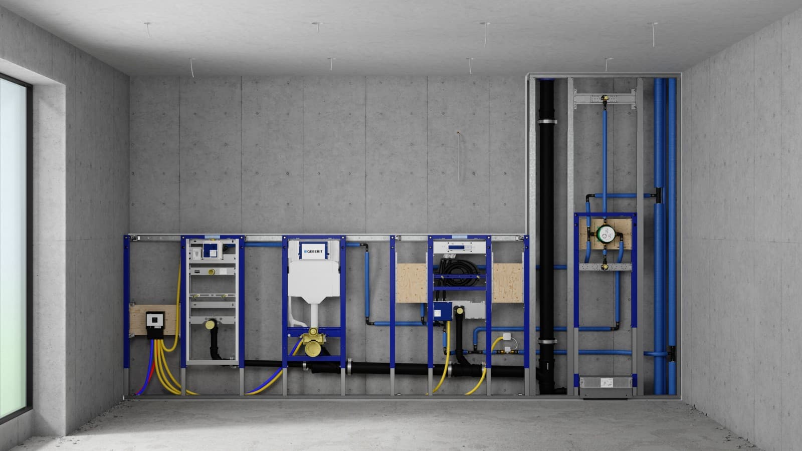 Ścianka instalacyjna ze stelażem Geberit Duofix do pisuaru, WC, umywalki i prysznica Ścianka instalacyjna ze stelażem Geberit Duofix do pisuaru, WC, umywalki i prysznica