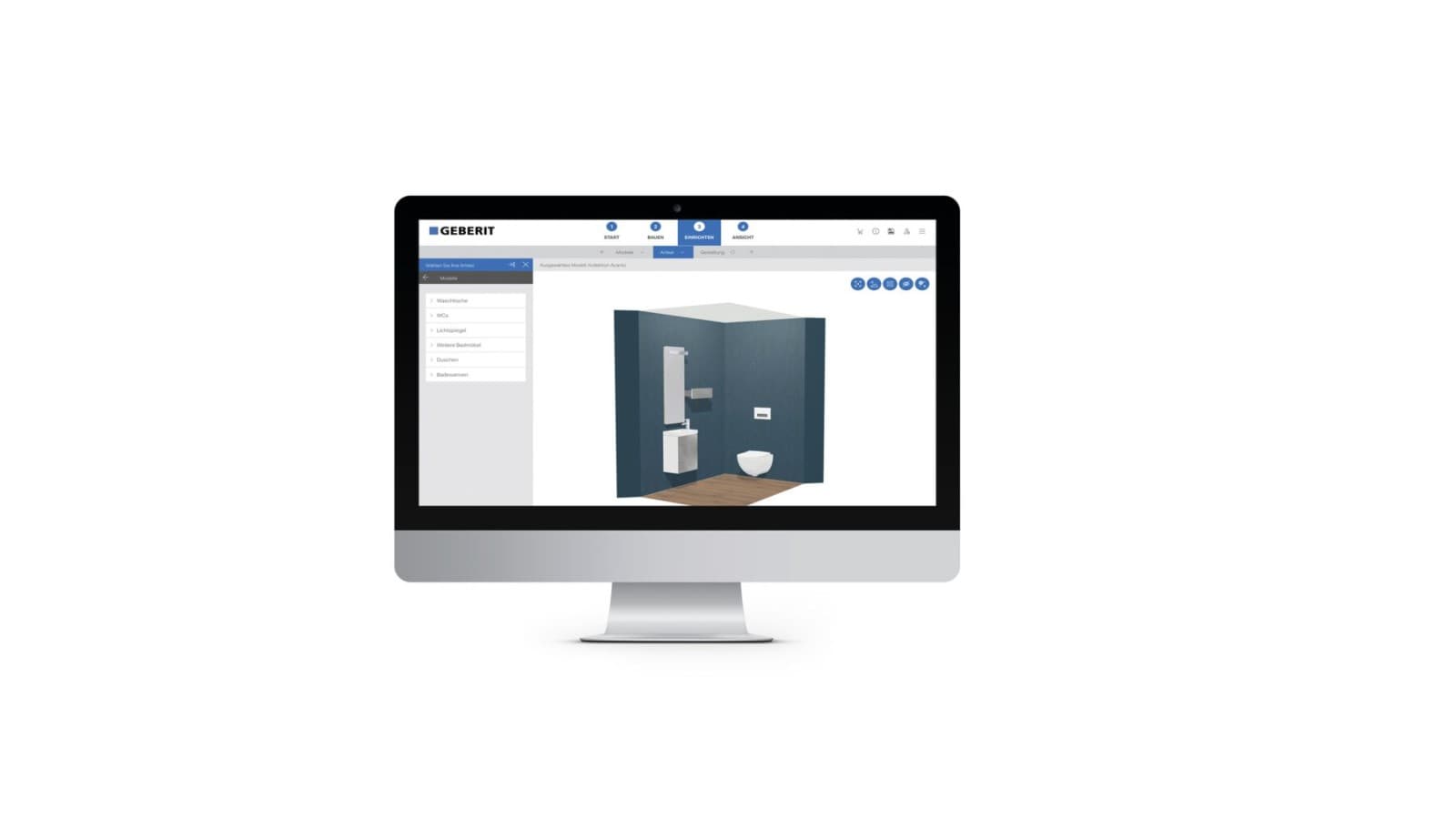 Zrzut ekranu konfiguratora łazienki Geberit 3D Zrzut ekranu konfiguratora łazienki Geberit 3D