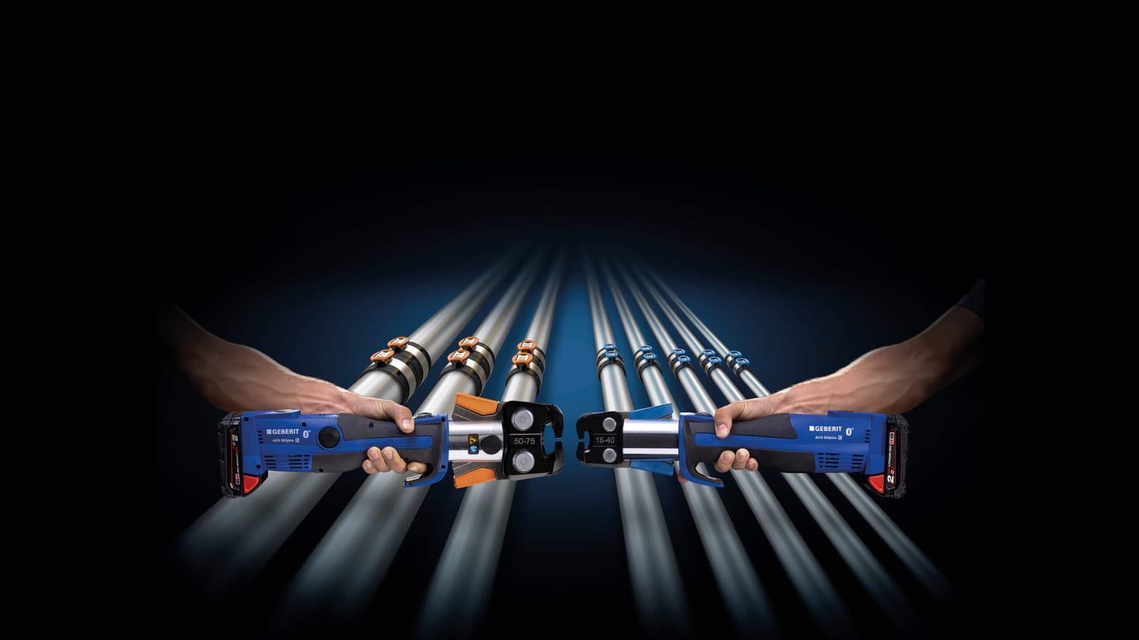 Kolorystyczne dopasowanie szczęki zaciskowej do wymiarów kształtek Geberit FlowFit Kolorystyczne dopasowanie szczęki zaciskowej do wymiarów kształtek Geberit FlowFit